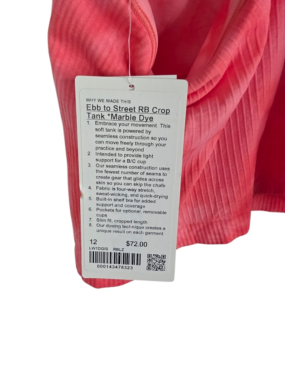 Lululemon Ebb to Street Crop Racerback Tank Marble Dye Raspberry Cream Sz12 Nwt - Picture 4 of 7